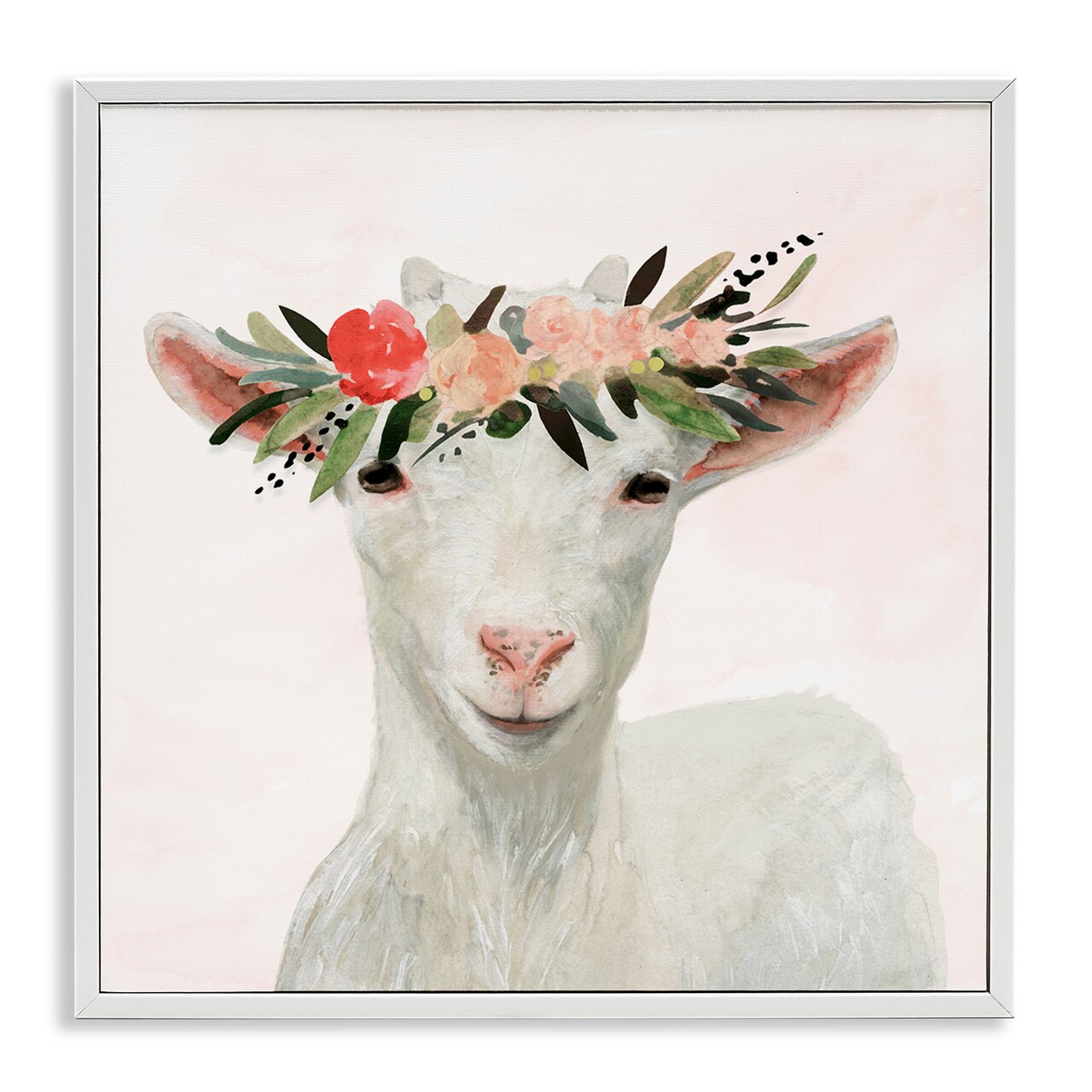Stupell Industries Springtime Flower Crown Baby Goat Framed Giclee Art